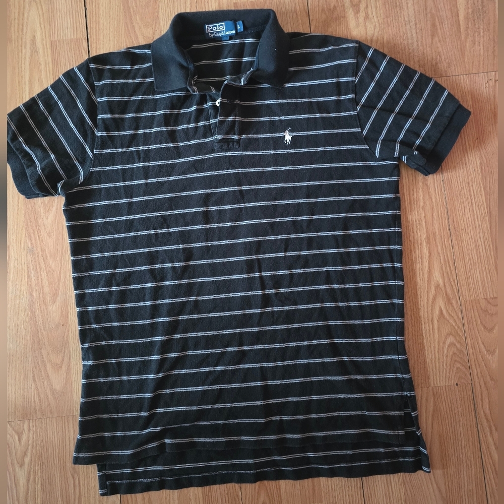 Black and White Striped Polo Shirt